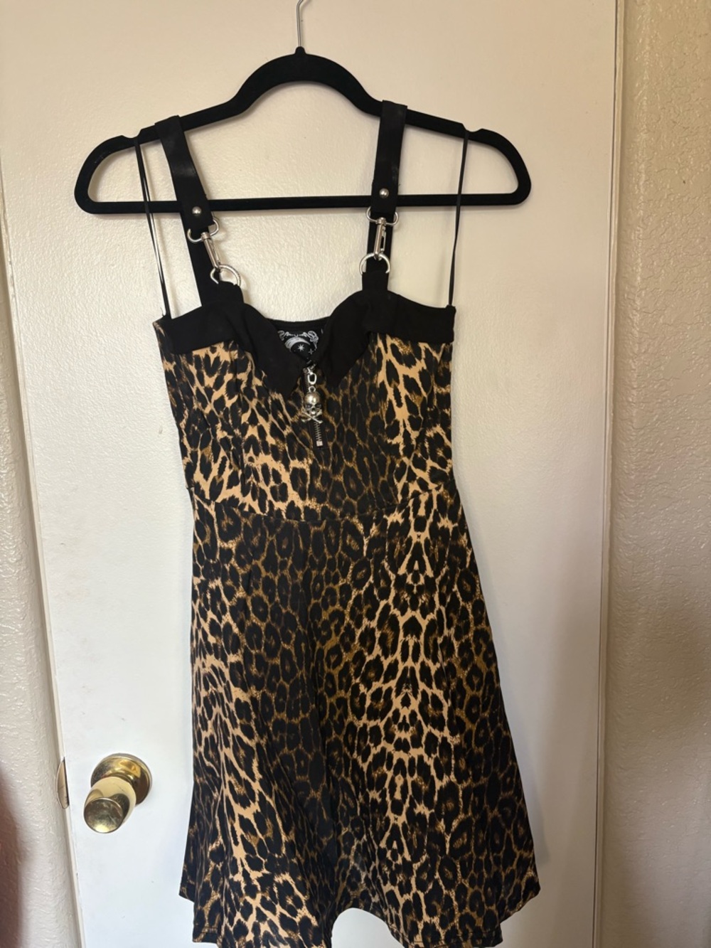 Killstar Leopard Print Dress with Silver Hardware and Skull Zipper, Size Small